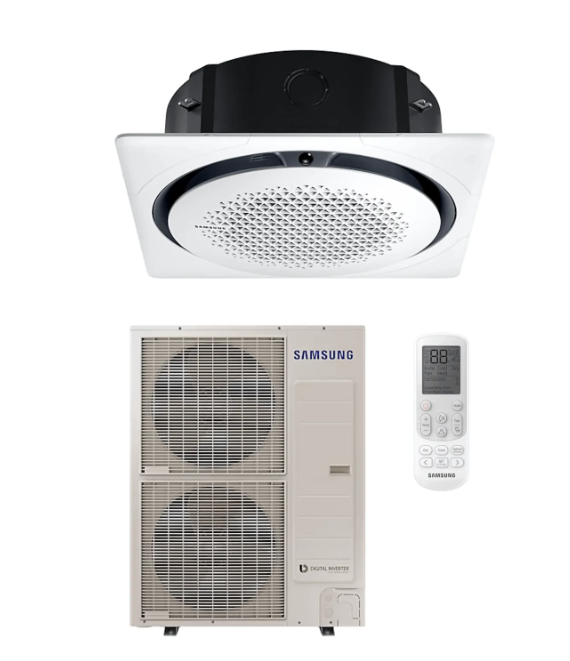 SAMSUNG 360 KASETINIO (HEE) 10.0/11.2KW ORO KONDICIONIERIAUS KOMPLEKTAS (TRIFAZIS ĮRENGINYS); KOMPLEKTUOJAMAS SU PASIRENKAMA APDAILA IR DISTANCINIU PULTELIU.