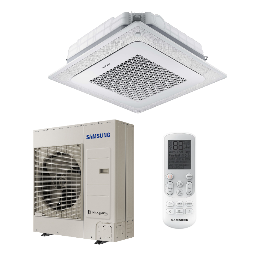 SAMSUNG BEVĖJĖS 4-KRYPTĖS 12.0/13.2KW KASETĖS KOMPLEKTAS (TRIFAZIS ĮRENGINYS); KOMPLEKTUOJAMAS SU APDAILA IR DISTANCINIU PULTELIU. SAMSUNG BEVĖJĖS 4-KRYPTĖS 12.0/13.2KW KASETĖS KOMPLEKTAS (TRIFAZIS ĮRENGINYS); KOMPLEKTUOJAMAS SU APDAILA IR DISTANCINIU PULTELIU.