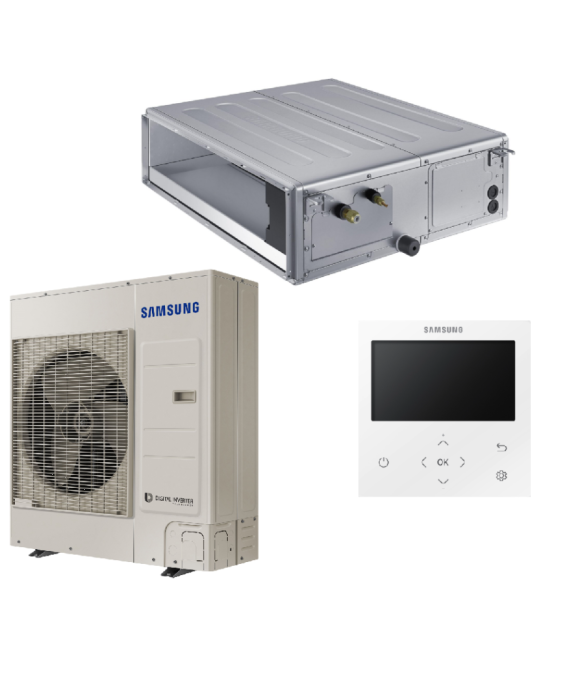 SAMSUNG MSP KANALINIO TIPO VIDUTINIO SLĖGIO 10.0/11.2KW ORO KONDICIONIERIAUS KOMPLEKTAS (VIENFAZIS ĮRENGINYS) SU LAIDINIU PULTELIU