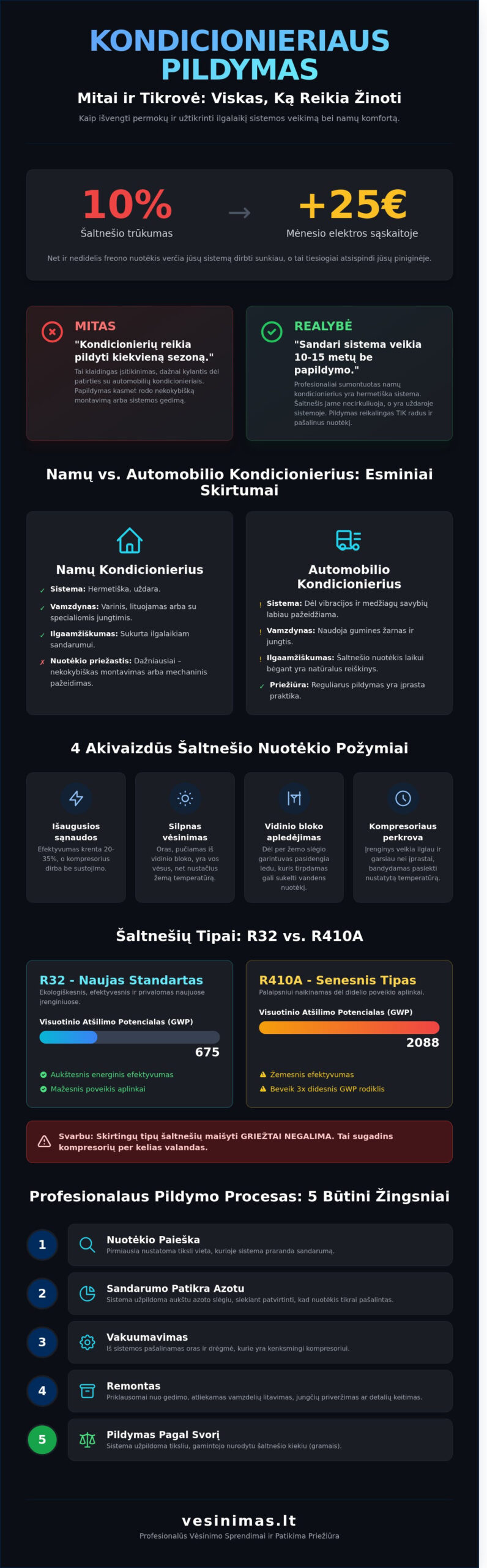 Kondicionierių pildymas freonu: viskas, ką namų savininkai turi žinoti 2026 m. - Infographic