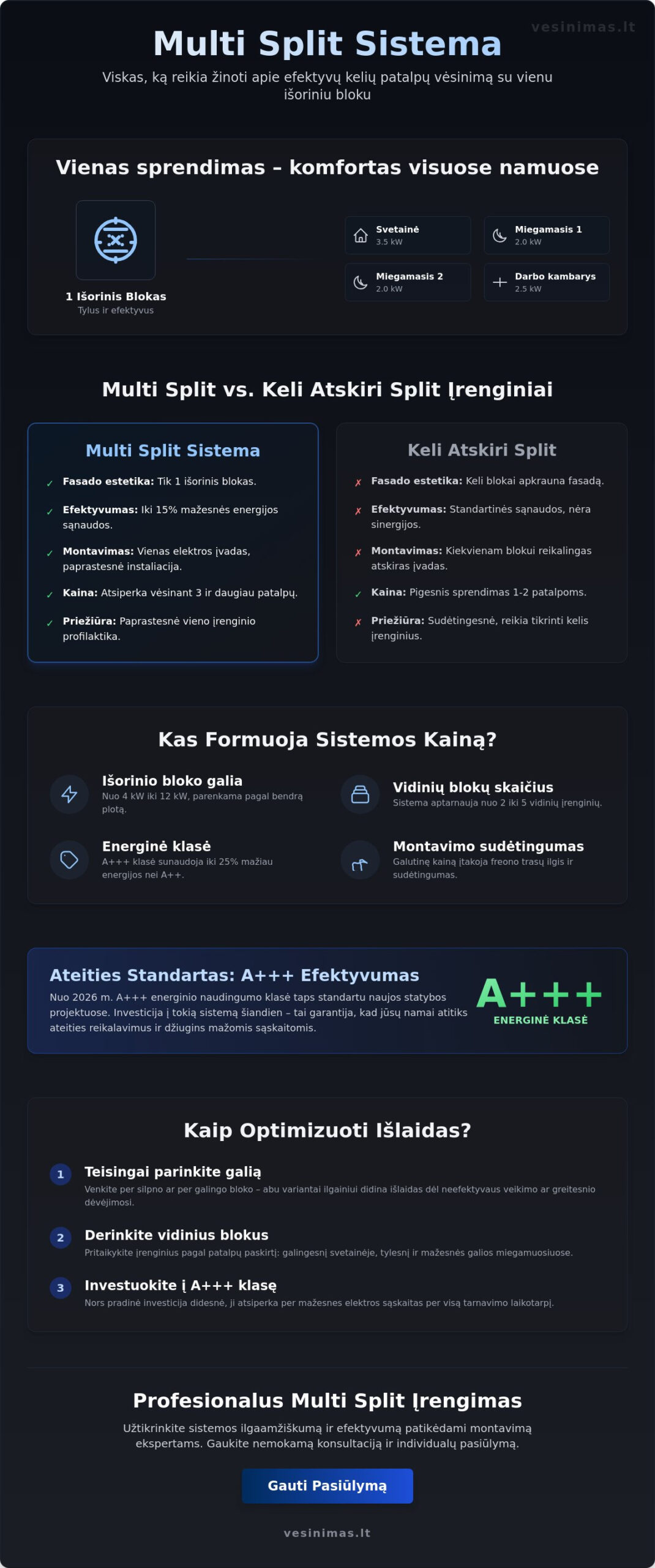 Multi split sistema: kaina, montavimo ypatumai ir 2026 m. tendencijos Multi split sistema: kaina, montavimo ypatumai ir 2026 m. tendencijos - Infographic