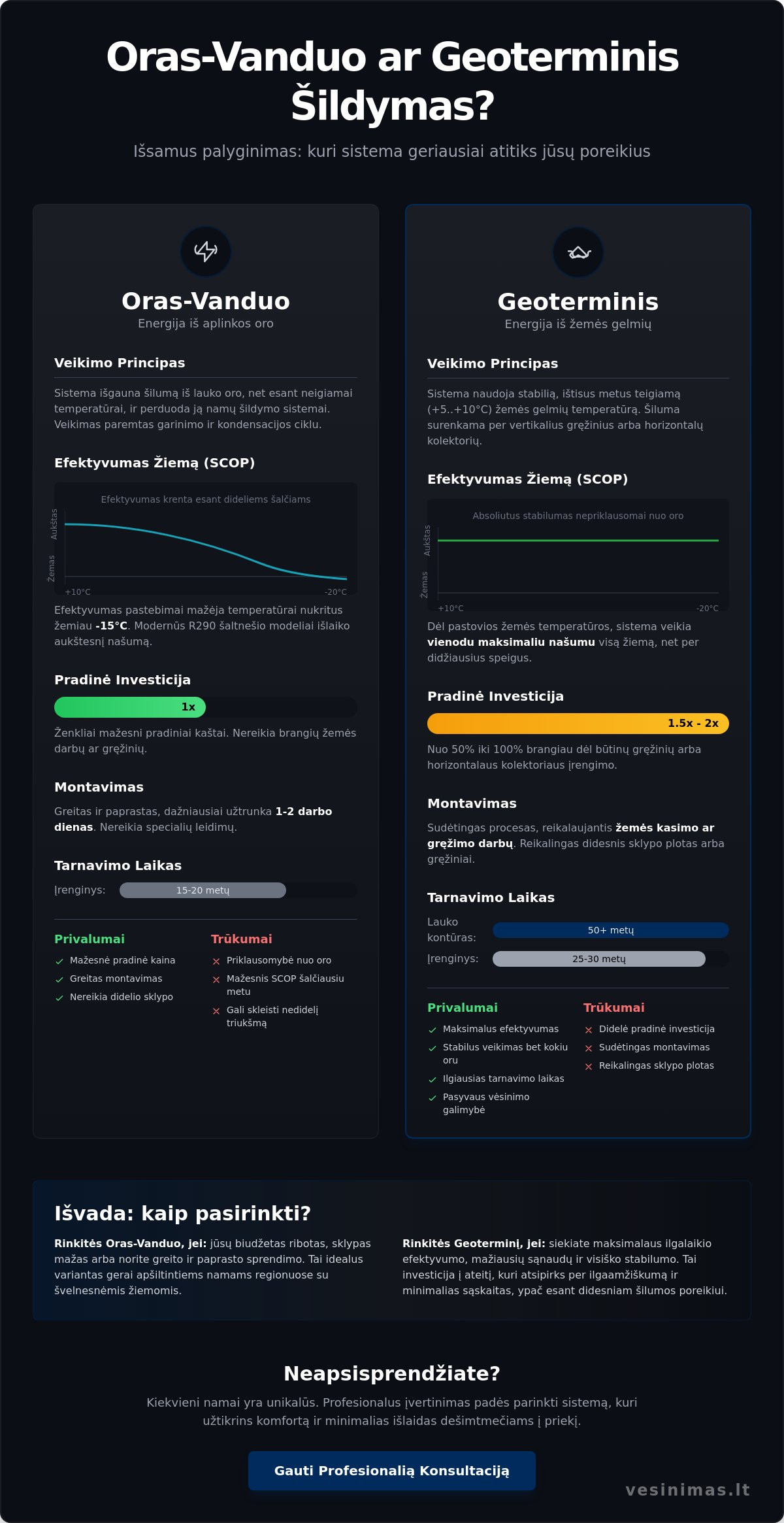 Oras-vanduo ar geoterminis šildymas? Išsamus 2026 m. sistemų palyginimas Oras-vanduo ar geoterminis šildymas? Išsamus 2026 m. sistemų palyginimas - Infographic