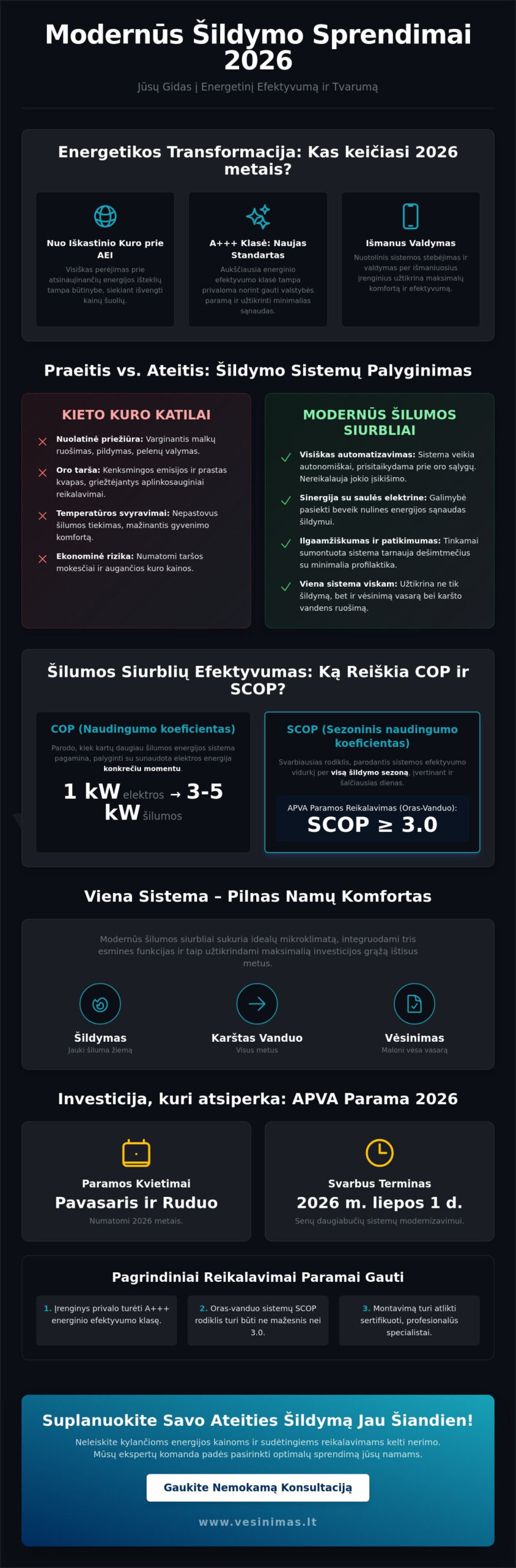 Modernūs šildymo sprendimai 2026 metais: Išsamus gidas tvariam namų komfortui Modernūs šildymo sprendimai 2026 metais: Išsamus gidas tvariam namų komfortui - Infographic