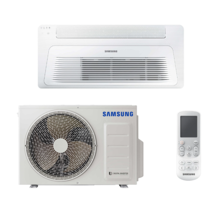 SAMSUNG BEVĖJĖS 1-KRYPTĖS 2.6/3.3KW KASETĖS KOMPLEKTAS; KOMPLEKTUOJAMAS SU APDAILA IR DISTANCINIU PULTELIU.