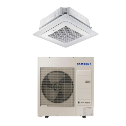 SAMSUNG BEVĖJĖS 4-KRYPTĖS 10.0/11.2KW KASETĖS (HEE) KOMPLEKTAS (VIENFAZIS ĮRENGINYS); KOMPLEKTUOJAMAS SU APDAILA IR DISTANCINIU PULTELIU.