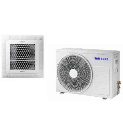 SAMSUNG BEVĖJĖS 4-KRYPTĖS 600x600 5.0/5.50KW KASETĖS (HEE) KOMPLEKTAS; KOMPLEKTUOJAMAS SU APDAILA IR DISTANCINIU PULTELIU.
