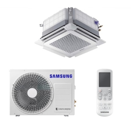 SAMSUNG BEVĖJĖS 4-KRYPTĖS 600x600 5.0/5.5KW KASETĖS KOMPLEKTAS; KOMPLEKTUOJAMAS SU APDAILA IR DISTANCINIU PULTELIU.