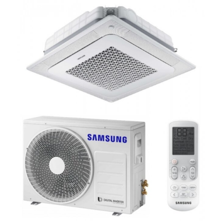 SAMSUNG BEVĖJĖS 4-KRYPTĖS 7.1/8.0KW KASETĖS (HEE) KOMPLEKTAS (VIENFAZIS ĮRENGINYS); KOMPLEKTUOJAMAS SU APDAILA IR DISTANCINIU PULTELIU.
