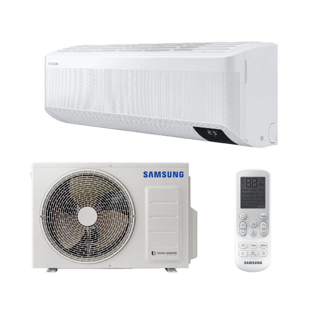 SAMSUNG DELUXE KOMERCINĖS KLASĖS BEVĖJIS SIENINIS 2.6/3.3KW ORO KONDICIONIERIAUS KOMPLEKTAS