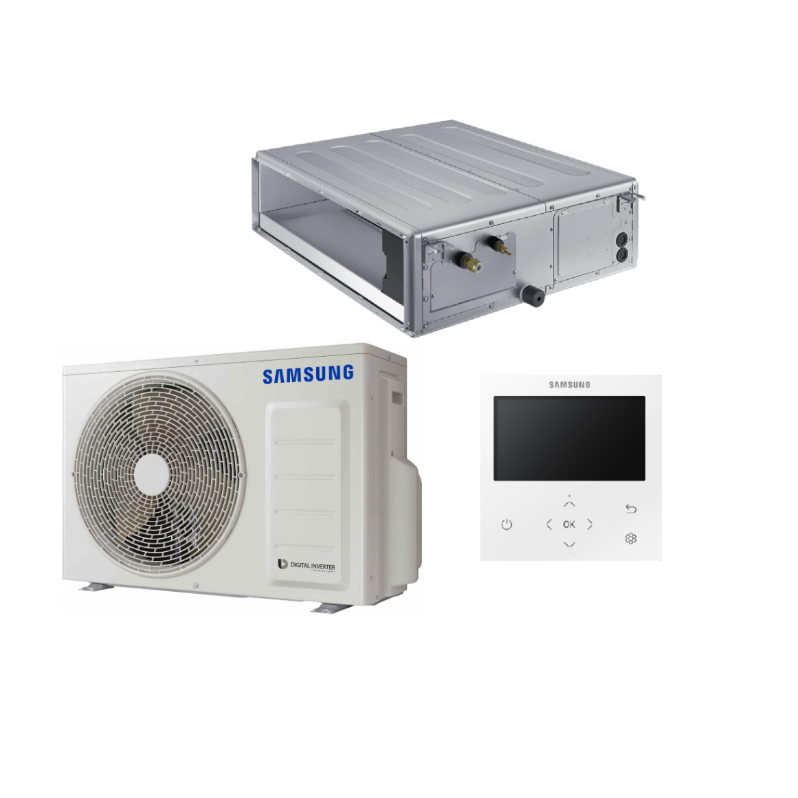 SAMSUNG MSP KANALINIO TIPO VIDUTINIO SLĖGIO 3.5/4.0KW ORO KONDICIONIERIAUS KOMPLEKTAS (VIENFAZIS ĮRENGINYS) SU LAIDINIU PULTELIU
