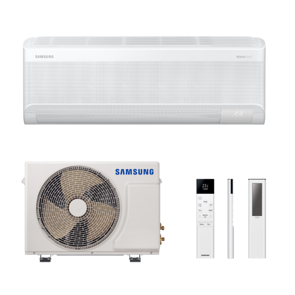 SAMSUNG SIENINIS BEVĖJIS WIND FREE COMFORT S2 2.5KW ORO KONDICIONIERIAUS KOMPLEKTAS